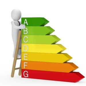 3d business man on ladder energy bar